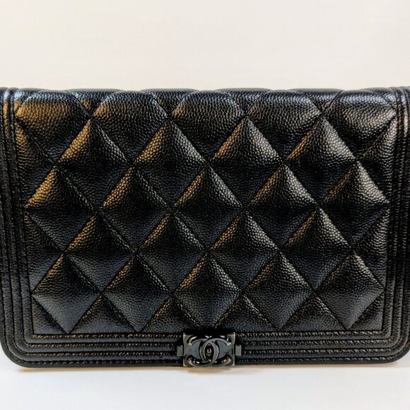 Chanel So Black Quilted Caviar Boy Wallet on Chain (WOC) - Picture 1 of 16